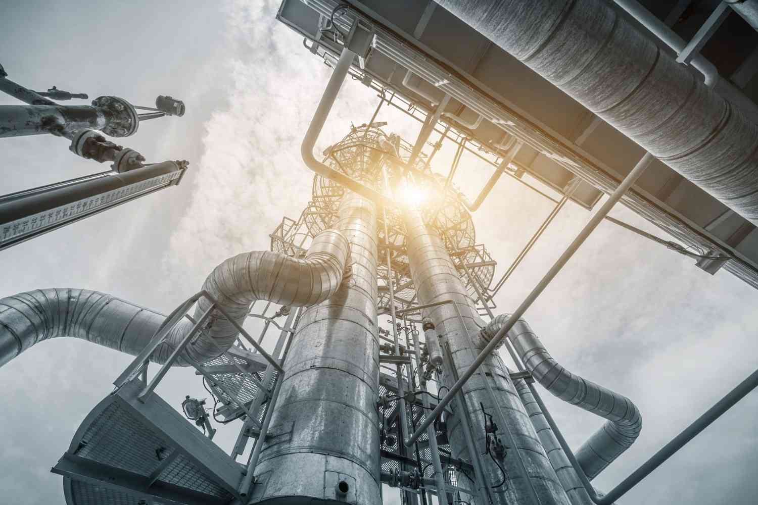Oil & gas processing towers with piping