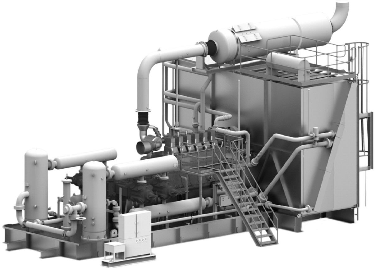 Ariel compressor package with air cooler and skid-mounted piping
