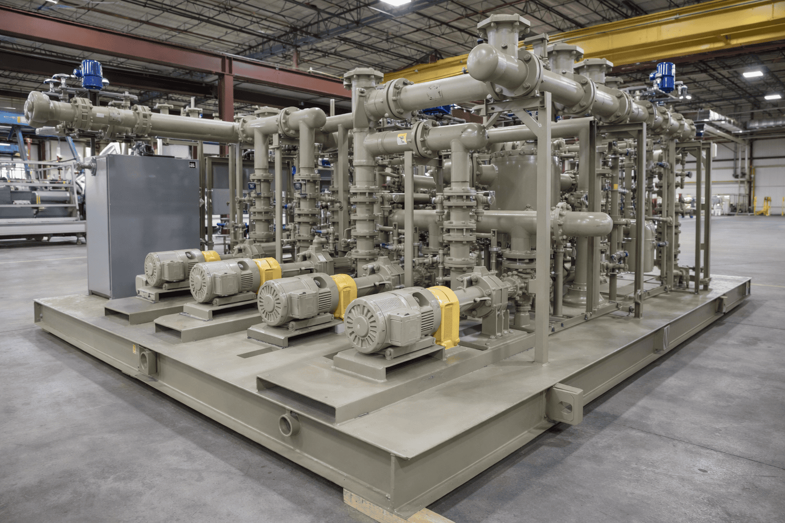 Skid-mounted pump package with piping and valves