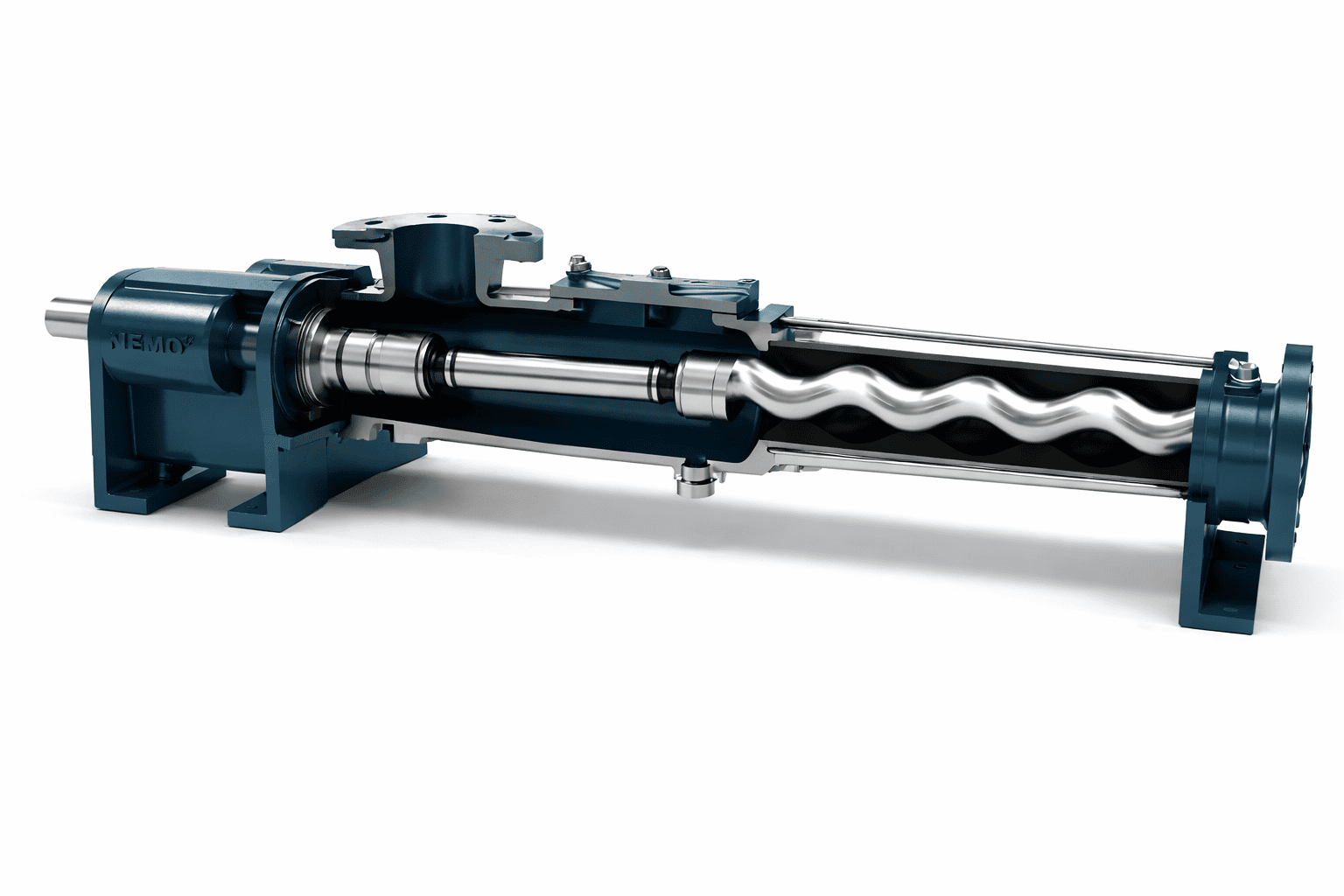 Progressive cavity pump showing the rotor and stator assembly