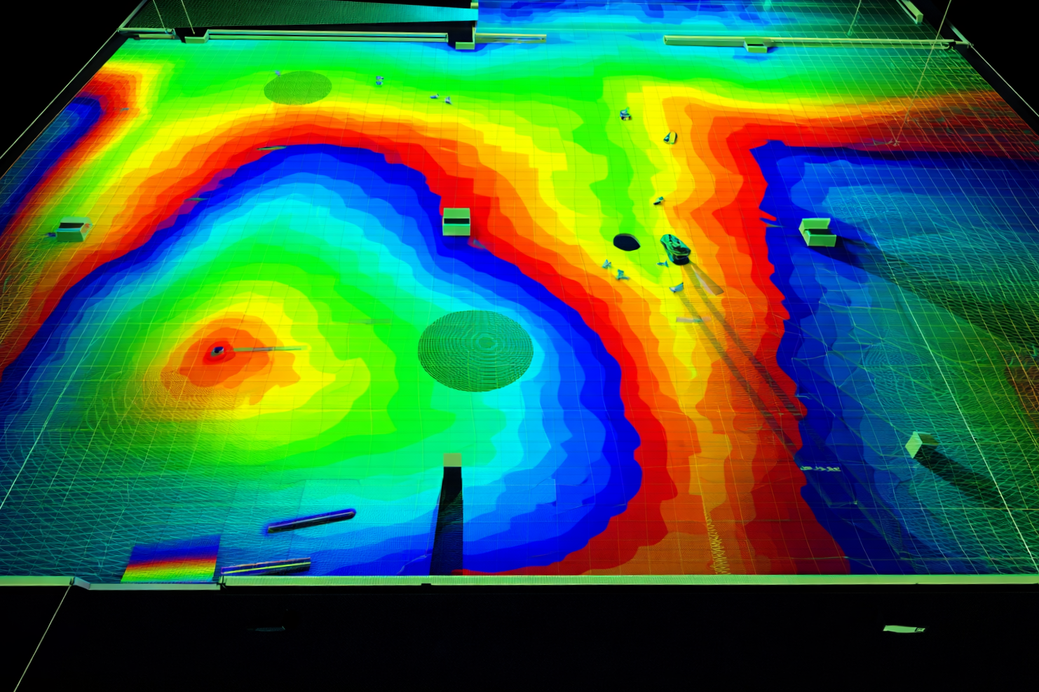 3D-Wet-Pour-Slab-Analysis-1 Colour contour elevation map from a 3D laser scan of a concrete slab